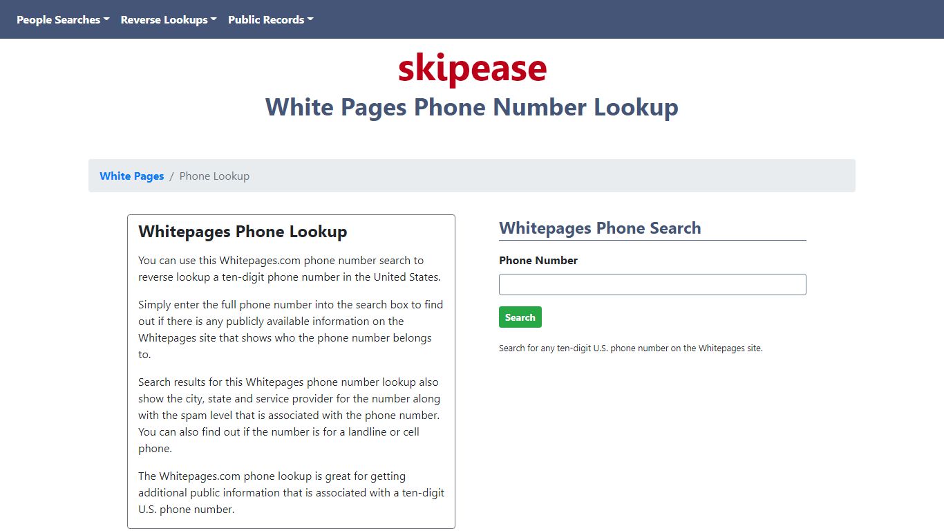 Whitepages Reverse Phone Number Lookup | Skipease